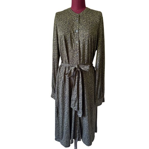 Boden Button Front Belted Midi Dress size 16 18 Green Long Sleve - Picture 1 of 10